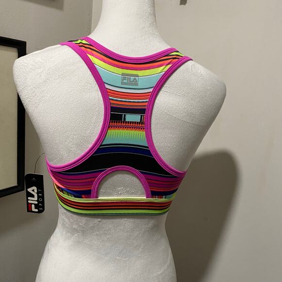 FILA Sport Bra Size Small Bright Striped Colors Racerback Running NEW WITH TAGS - Picture 2 of 12